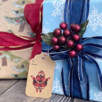 Wrapables Red Plaid Christmas Holiday Gift Tags/Kraft Paper Hang Tags with Bakers Twine and Jute String (120pcs) Image 2