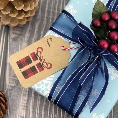 Wrapables Red Plaid Christmas Holiday Gift Tags/Kraft Paper Hang Tags with Bakers Twine and Jute String (120pcs) Image 3