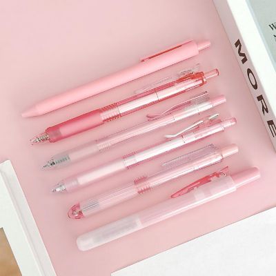 Wrapables Retractable Rollerball Pens and Highlighter Set, 0.5mm Black Gel Ink Pens (Set of 6), Pink Image 2