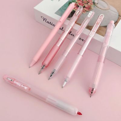 Wrapables Retractable Rollerball Pens and Highlighter Set, 0.5mm Black Gel Ink Pens (Set of 6), Pink Image 3