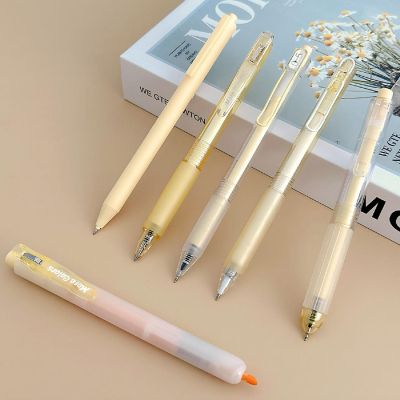 Wrapables Retractable Rollerball Pens and Highlighter Set, 0.5mm Black Gel Ink Pens (Set of 6), Yellow Image 3