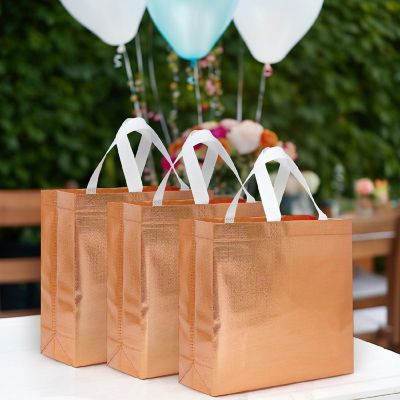 Wrapables Rose Gold1 Glossy Non-Woven Reusable Gift Bags with Handles (Set of 8) Image 2