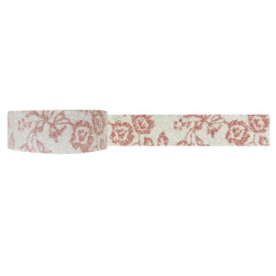 Wrapables Shimmer Washi Masking Tape, Pink Flora Image 1