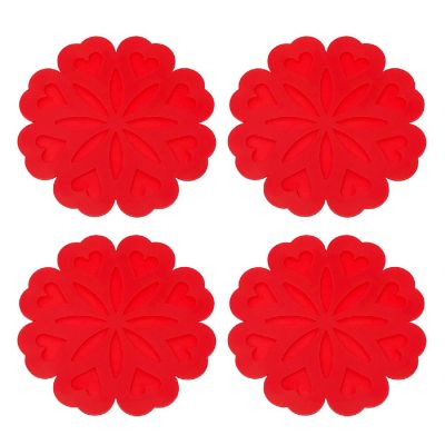 Wrapables Silicone Pot Holders, Multi-use Durable Flexible Non-Slip Insulated Silicone Trivet (Set of 4), Red Hearts Image 1