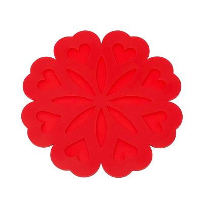 Wrapables Silicone Pot Holders, Multi-use Durable Flexible Non-Slip Insulated Silicone Trivet (Set of 4), Red Hearts Image 1