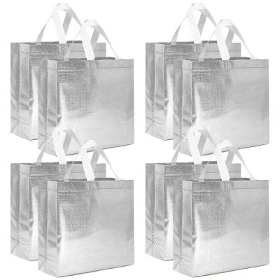 Wrapables Silver Glossy Non-Woven Reusable Gift Bags with Handles (Set of 8) Image 1