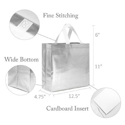 Wrapables Silver Glossy Non-Woven Reusable Gift Bags with Handles (Set of 8) Image 1