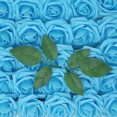 Wrapables Sky Blue Artificial Flowers, 50 Real Touch Latex Roses Image 1