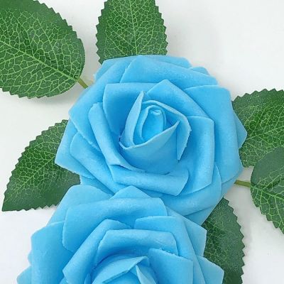 Wrapables Sky Blue Artificial Flowers, 50 Real Touch Latex Roses Image 2