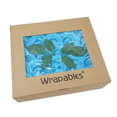 Wrapables Sky Blue Artificial Flowers, 50 Real Touch Latex Roses Image 3