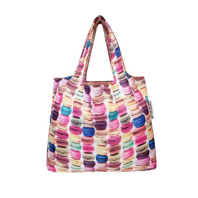 Wrapables Small Foldable Tote Nylon Reusable Grocery Bags, Macarons Image 1