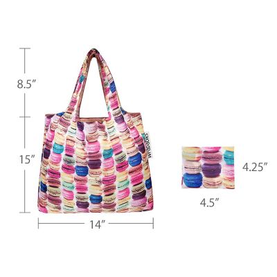 Wrapables Small Foldable Tote Nylon Reusable Grocery Bags, Macarons Image 2