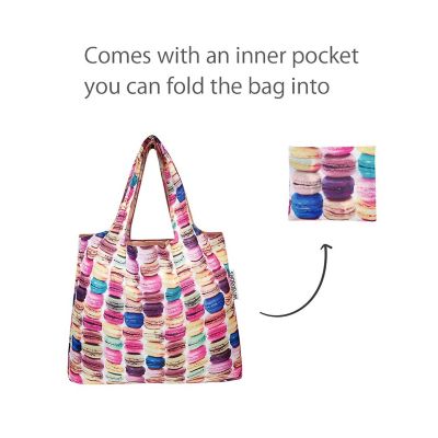 Wrapables Small Foldable Tote Nylon Reusable Grocery Bags, Macarons Image 3