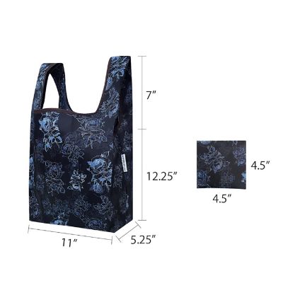 Wrapables Small JoliBag Nylon Reusable Grocery Bag, Black Rose Image 1