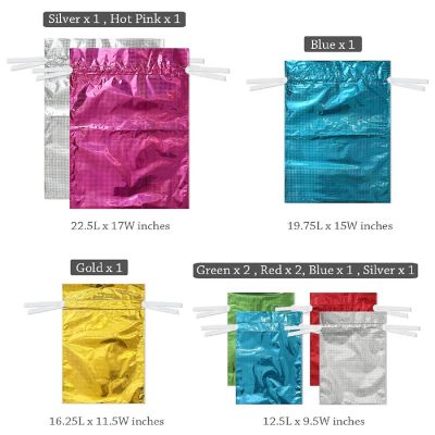 Wrapables Solid Color Aluminum Foil Hologram Drawstring Gift Bags (Set of 10) Image 1