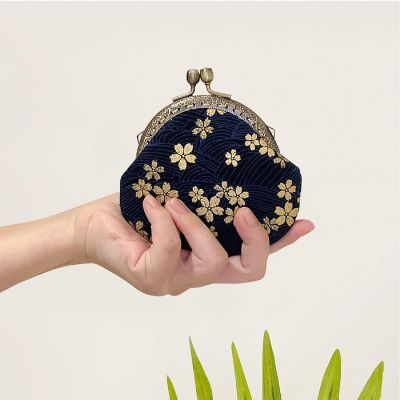 Wrapables Stylish Decorative Coin Purse, Clasp Wallet, Navy Blossoms Image 2
