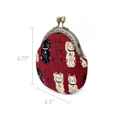 Wrapables Stylish Decorative Coin Purse, Clasp Wallet, Red Fortune Cat Image 1