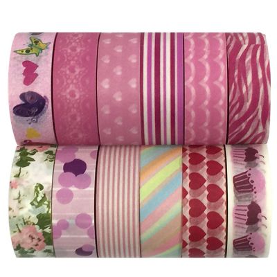 Wrapables Sweet Pink Washi Tapes Decorative Masking Tapes (ADSET15), Set of 12 Image 1