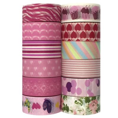 Wrapables Sweet Pink Washi Tapes Decorative Masking Tapes (ADSET15), Set of 12 Image 1