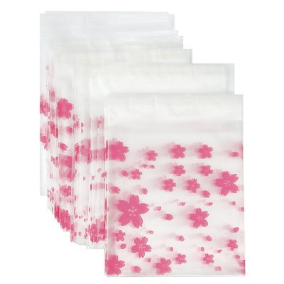 Wrapables Transparent Self-Adhesive 4" x 4" Candy and Cookie Bags, Favor Treat Bags for Parties and Wedding (200pcs), Cherry Blossoms Image 1