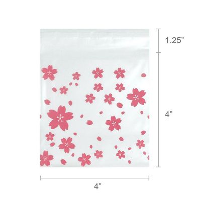 Wrapables Transparent Self-Adhesive 4" x 4" Candy and Cookie Bags, Favor Treat Bags for Parties and Wedding (200pcs), Cherry Blossoms Image 3