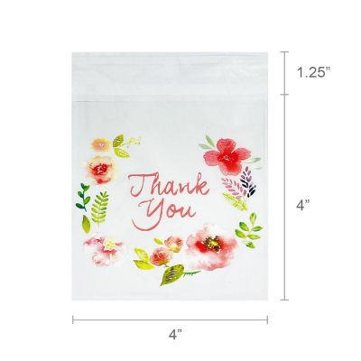 Wrapables Transparent Self-Adhesive 4" x 4" Candy and Cookie Bags, Favor Treat Bags for Parties and Wedding (200pcs), Thank You Image 3