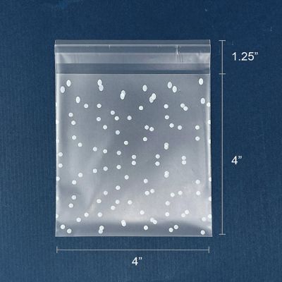 Wrapables Transparent Self-Adhesive 4" x 4" Candy and Cookie Bags, Favor Treat Bags for Parties, Wedding and Christmas (200pcs), White Dots Image 3