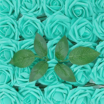 Wrapables Turquoise Artificial Flowers, Real Touch Latex Roses Image 1