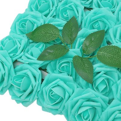 Wrapables Turquoise Artificial Flowers, Real Touch Latex Roses Image 1