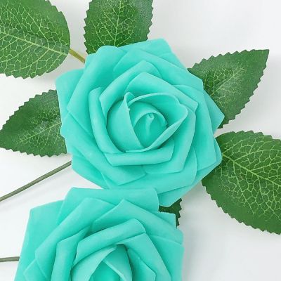 Wrapables Turquoise Artificial Flowers, Real Touch Latex Roses Image 2