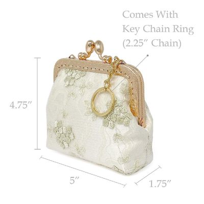 Wrapables Vintage Floral Lace Coin Purse Wallet with Key Chain, Beige Image 1