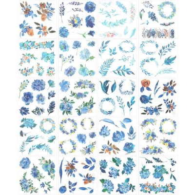 Wrapables Washi Scrapbooking Stickers Box Set, Blue Floral (20 sheets) Image 1
