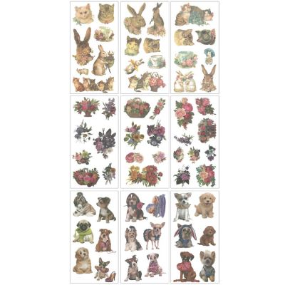 Wrapables Washi Stickers Sets for Scrapbooking, (9 sheets) Bunnies, Dogs, Bouquets Image 1