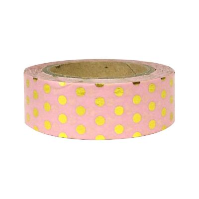 Wrapables Washi Tapes Decorative Masking Tapes, Gold and Pink Dots Image 1