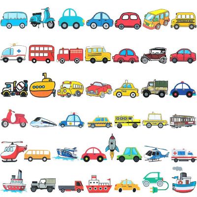Wrapables Waterproof Vinyl Cars and Trains Stickers for Water Bottles, Laptop 100pcs Image 1