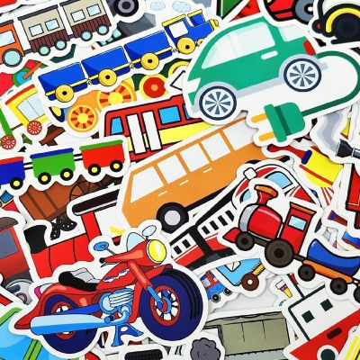 Wrapables Waterproof Vinyl Cars and Trains Stickers for Water Bottles, Laptop 100pcs Image 3