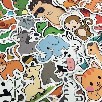 Wrapables Waterproof Vinyl Stickers for Water Bottles, Laptops, 100pcs, Baby Animals Image 3