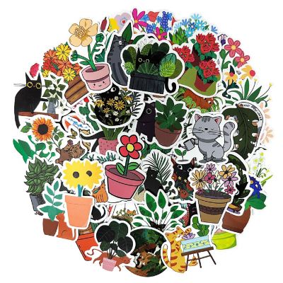 Wrapables Waterproof Vinyl Stickers for Water Bottles, Laptops 100pcs, Cats & Plants Image 1