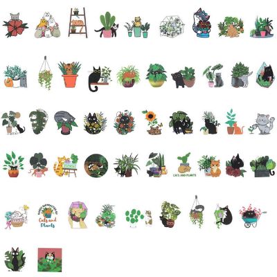 Wrapables Waterproof Vinyl Stickers for Water Bottles, Laptops 100pcs, Cats & Plants Image 1
