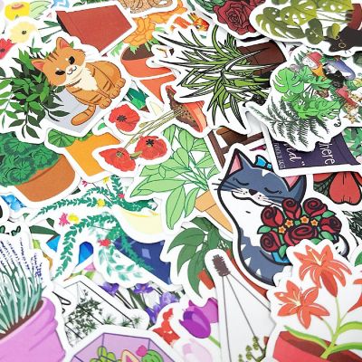 Wrapables Waterproof Vinyl Stickers for Water Bottles, Laptops 100pcs, Cats & Plants Image 3