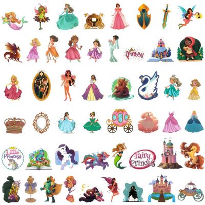 Wrapables Waterproof Vinyl Stickers for Water Bottles, Laptops 100pcs, Fantasy Princess Image 1