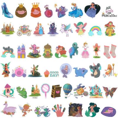 Wrapables Waterproof Vinyl Stickers for Water Bottles, Laptops 100pcs, Fantasy Princess Image 2
