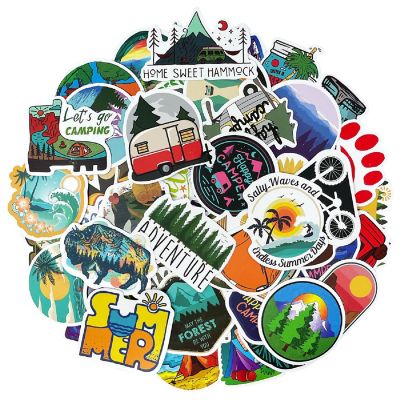 Wrapables Waterproof Vinyl Stickers for Water Bottles, Laptops, 100pcs, Outdoor Adventures Image 1