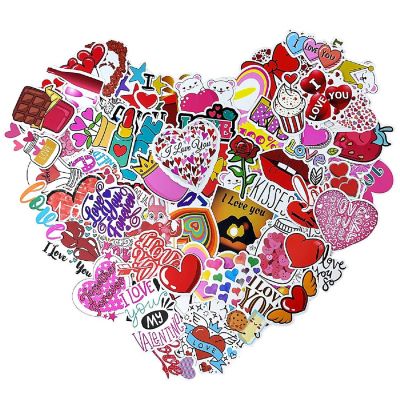 Wrapables Waterproof Vinyl Stickers for Water Bottles, Laptops 100pcs, Valentine Hearts Image 1