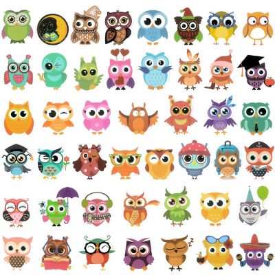 Wrapables Waterproof Vinyl Stickers for Water Bottles, Laptops, 80pcs, Owls Image 1