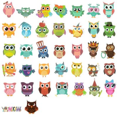 Wrapables Waterproof Vinyl Stickers for Water Bottles, Laptops, 80pcs, Owls Image 2