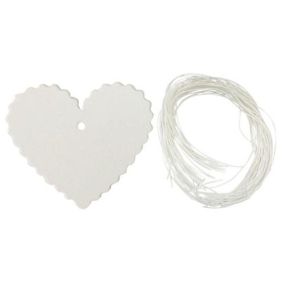 Wrapables White Heart Gift Tags/Kraft Hang Tags with Free Cut Strings (50pcs) Image 1