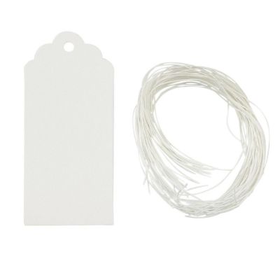Wrapables White Scalloped Gift Tags/Kraft Hang Tags with Free Cut Strings, (50pcs) Image 1