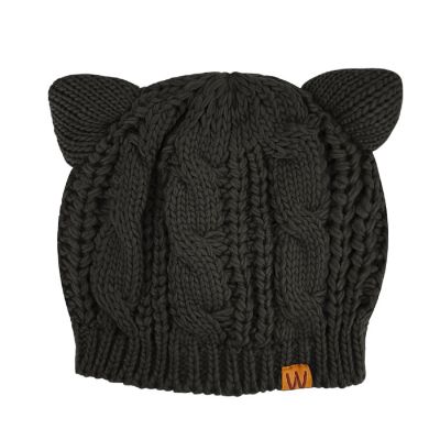 Wrapables Winter Warm Cable Knit Cat Ears Beanie, Black Image 2