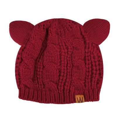 Wrapables Winter Warm Cable Knit Cat Ears Beanie, Burgundy Image 2